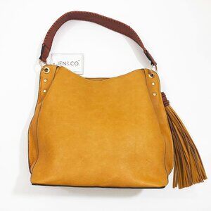 NWT Jen & Co Amber Hobo Vegan Faux Leather Mustard 13x11.5x5 inches